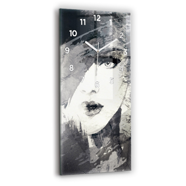Modern vertical wall clock Woman - watercolors