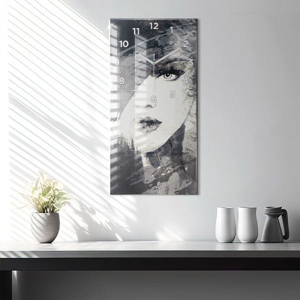 Modern vertical wall clock Woman - watercolors