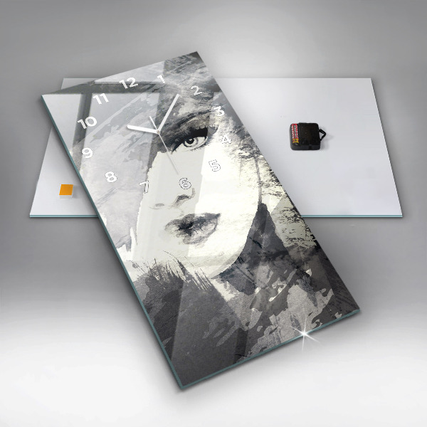 Modern vertical wall clock Woman - watercolors