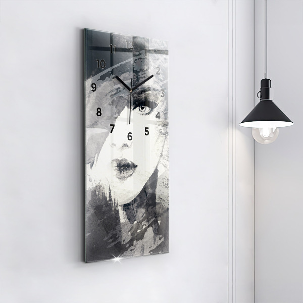 Modern vertical wall clock Woman - watercolors