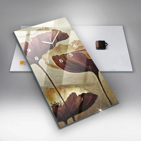 Modern vertical wall clock Painted poppies