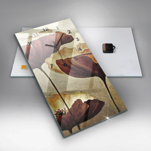 Modern vertical wall clock Painted poppies