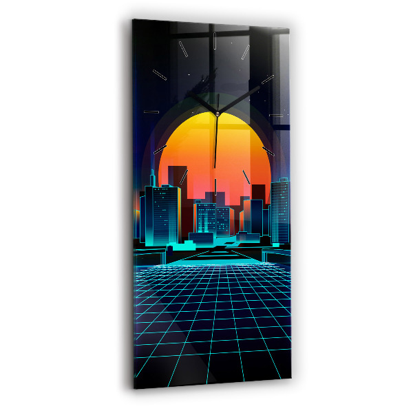Modern vertical wall clock Cyberspace city