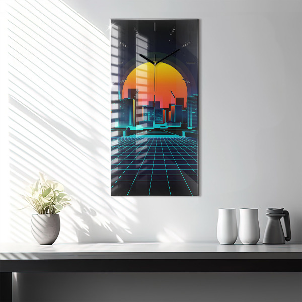 Modern vertical wall clock Cyberspace city