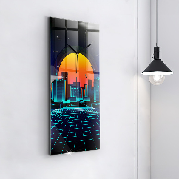 Modern vertical wall clock Cyberspace city