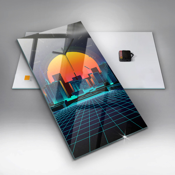 Modern vertical wall clock Cyberspace city