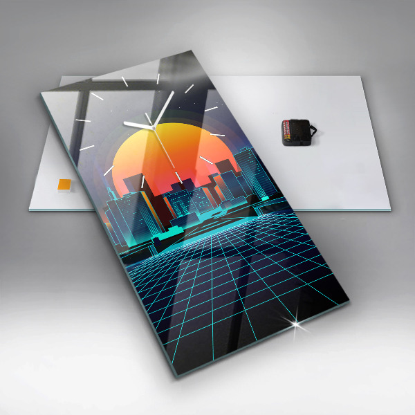 Modern vertical wall clock Cyberspace city