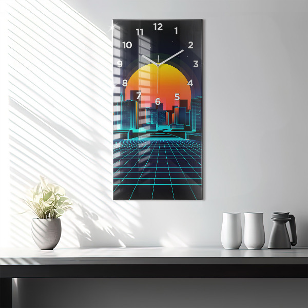 Modern vertical wall clock Cyberspace city