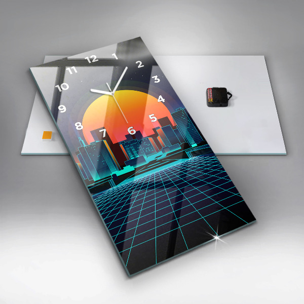 Modern vertical wall clock Cyberspace city