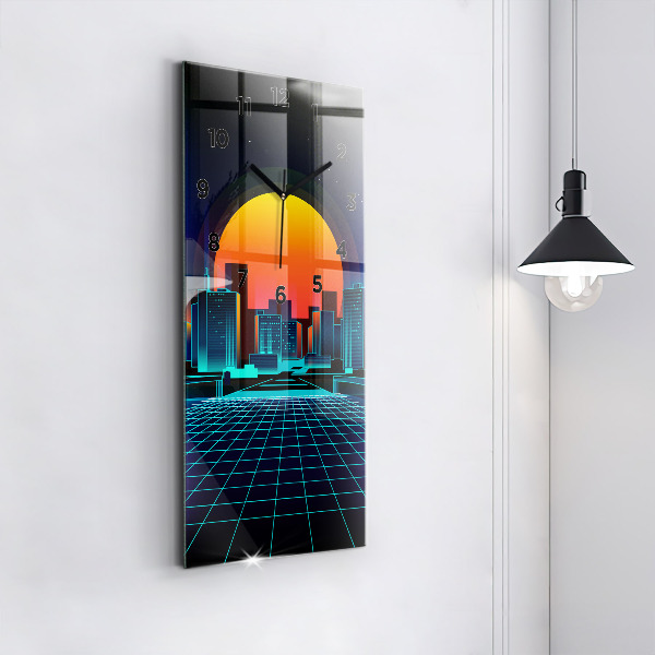 Modern vertical wall clock Cyberspace city