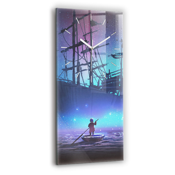 Modern vertical wall clock Fantasy sailing ship