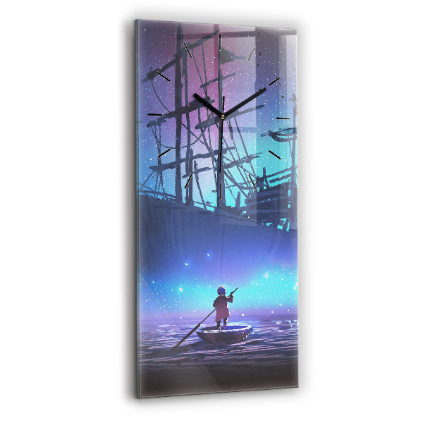Modern vertical wall clock Fantasy sailing ship