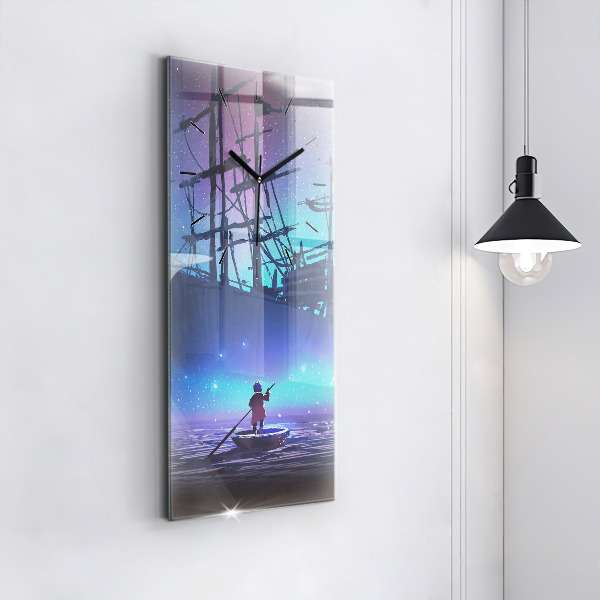 Modern vertical wall clock Fantasy sailing ship