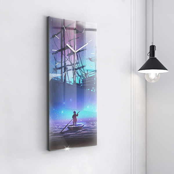 Modern vertical wall clock Fantasy sailing ship