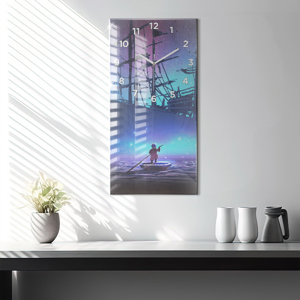 Modern vertical wall clock Fantasy sailing ship