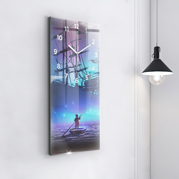Modern vertical wall clock Fantasy sailing ship