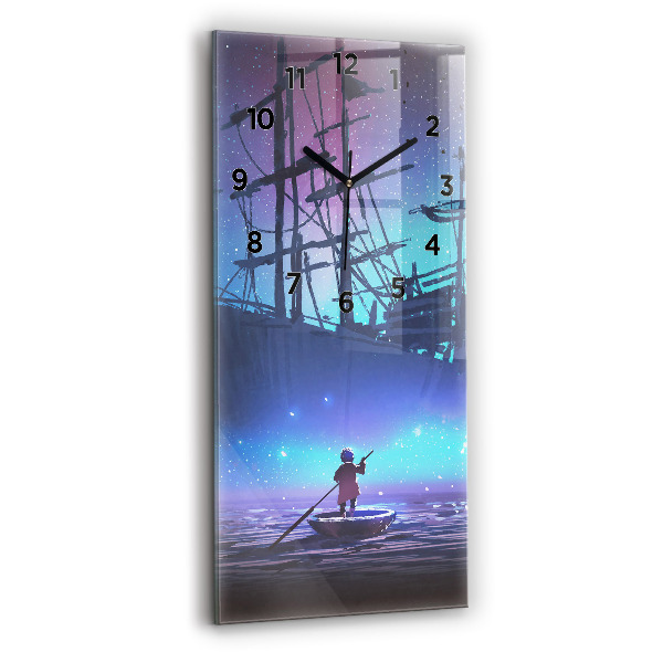 Modern vertical wall clock Fantasy sailing ship