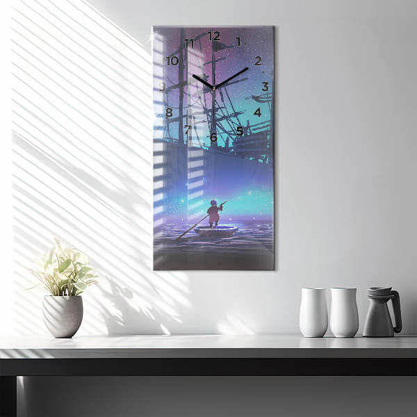 Modern vertical wall clock Fantasy sailing ship