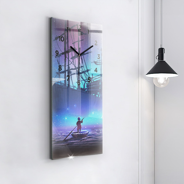 Modern vertical wall clock Fantasy sailing ship