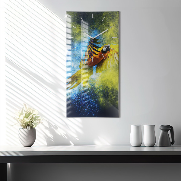 Modern vertical wall clock Colorful parrot