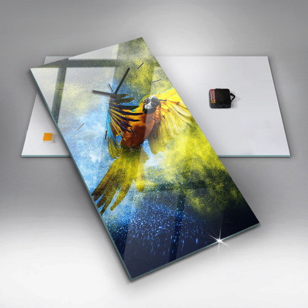 Modern vertical wall clock Colorful parrot