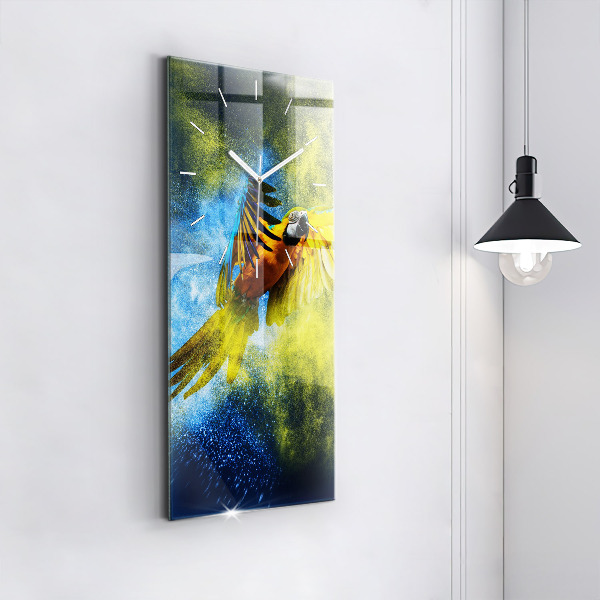 Modern vertical wall clock Colorful parrot