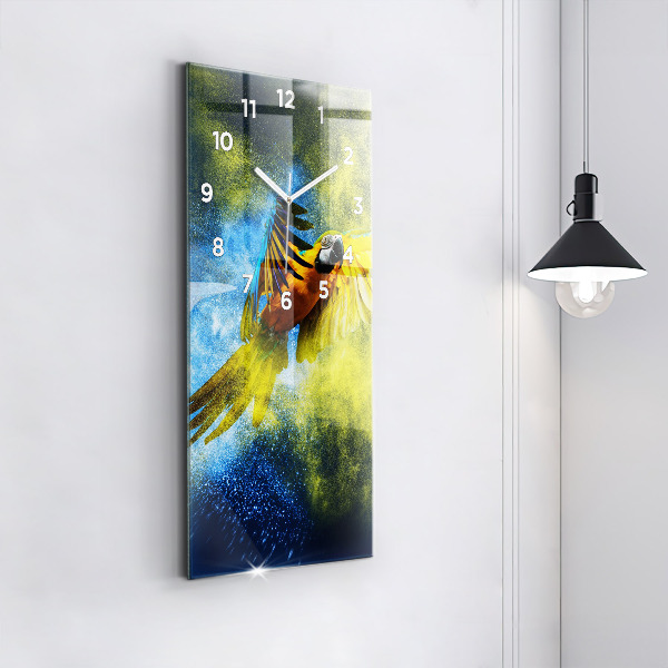 Modern vertical wall clock Colorful parrot
