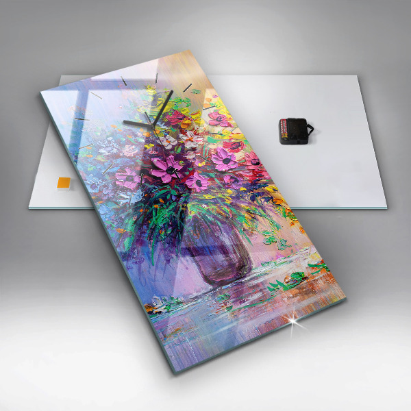 Modern vertical wall clock Flowers in a vase
