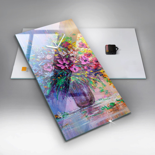 Modern vertical wall clock Flowers in a vase
