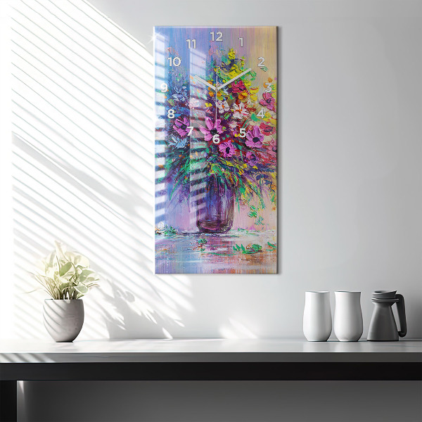 Modern vertical wall clock Flowers in a vase