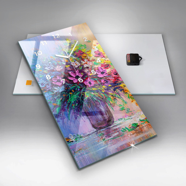 Modern vertical wall clock Flowers in a vase