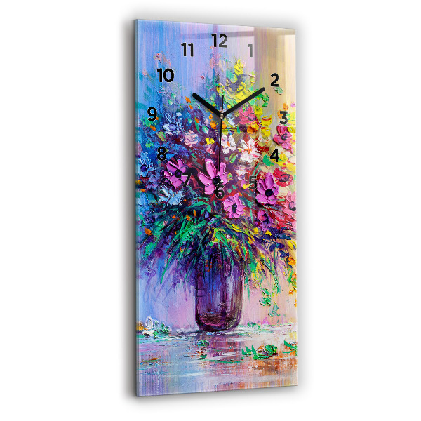 Modern vertical wall clock Flowers in a vase