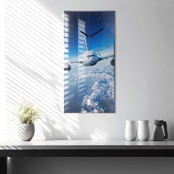 Modern vertical wall clock Airplane and Clouds