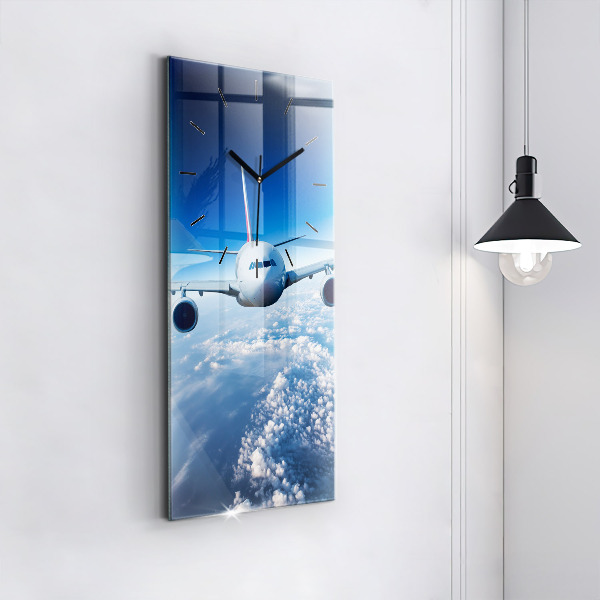 Modern vertical wall clock Airplane and Clouds