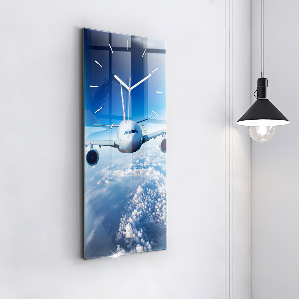 Modern vertical wall clock Airplane and Clouds