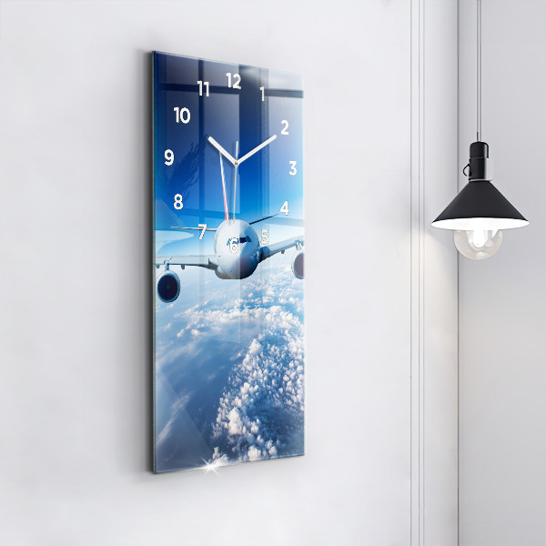 Modern vertical wall clock Airplane and Clouds