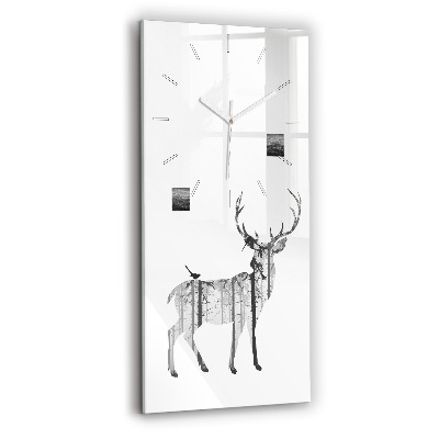 Modern vertical wall clock Silhouette of a deer Forest