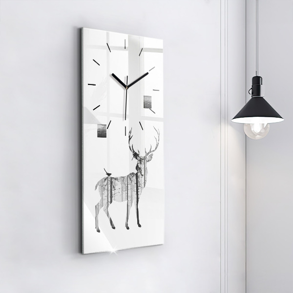 Modern vertical wall clock Silhouette of a deer Forest