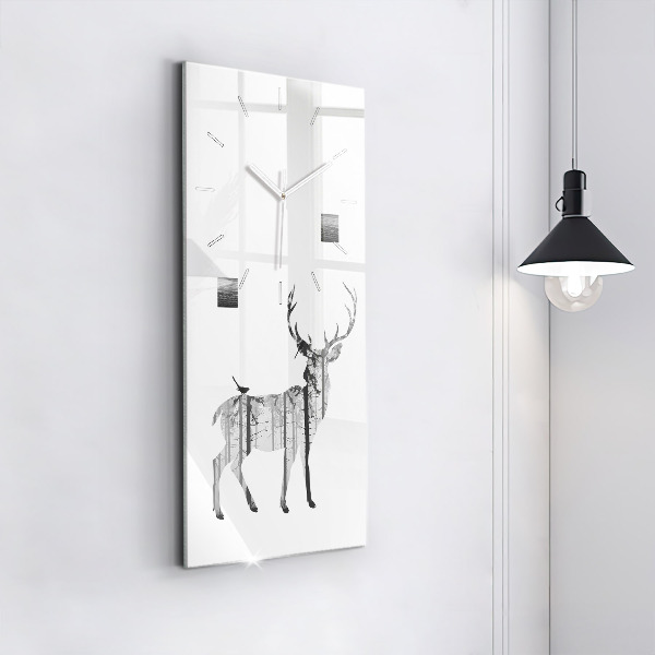 Modern vertical wall clock Silhouette of a deer Forest