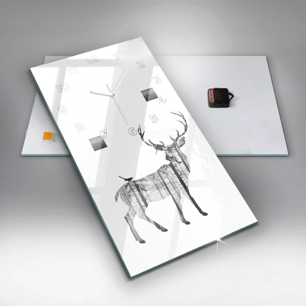 Modern vertical wall clock Silhouette of a deer Forest