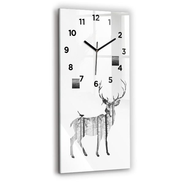 Modern vertical wall clock Silhouette of a deer Forest