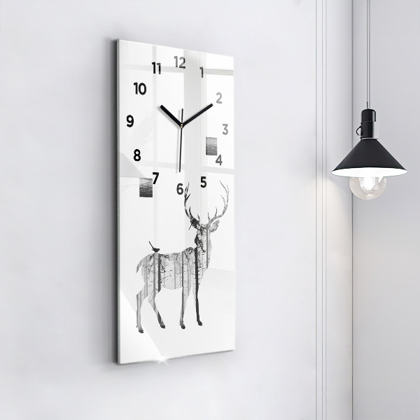 Modern vertical wall clock Silhouette of a deer Forest