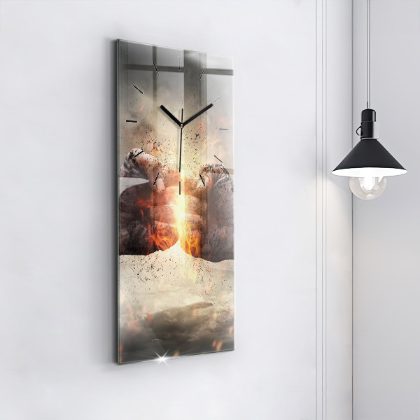 Modern vertical wall clock Fists Strength Power