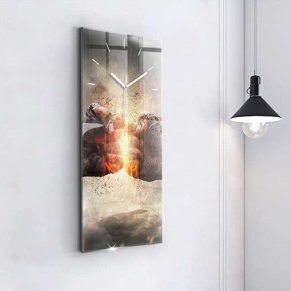 Modern vertical wall clock Fists Strength Power