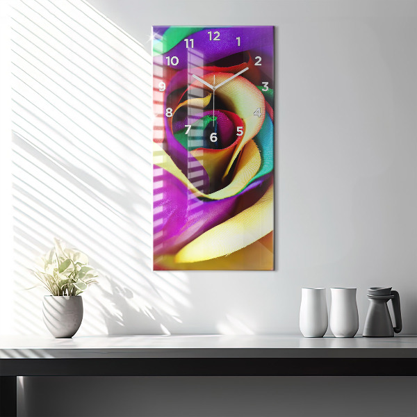 Modern vertical wall clock Rainbow Rose