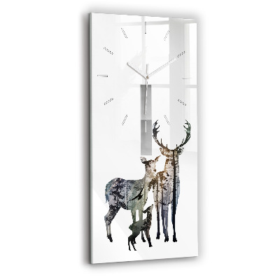 Modern vertical wall clock Deer family