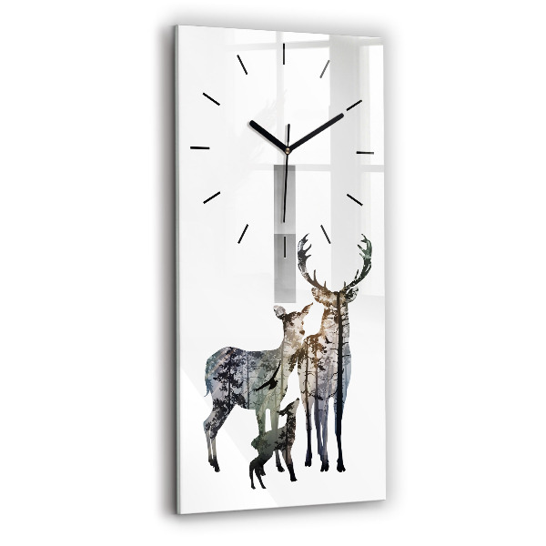 Modern vertical wall clock Deer family