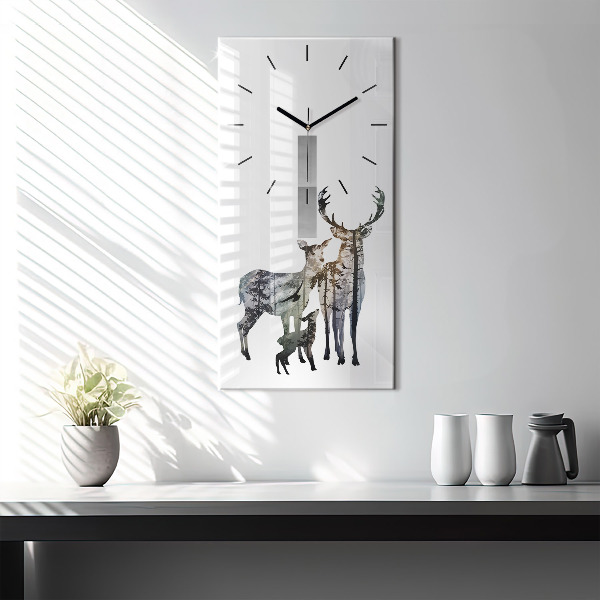 Modern vertical wall clock Deer family