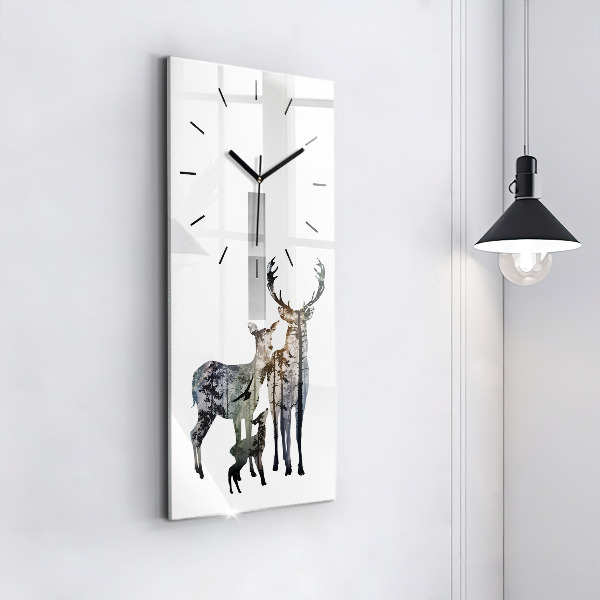 Modern vertical wall clock Deer family