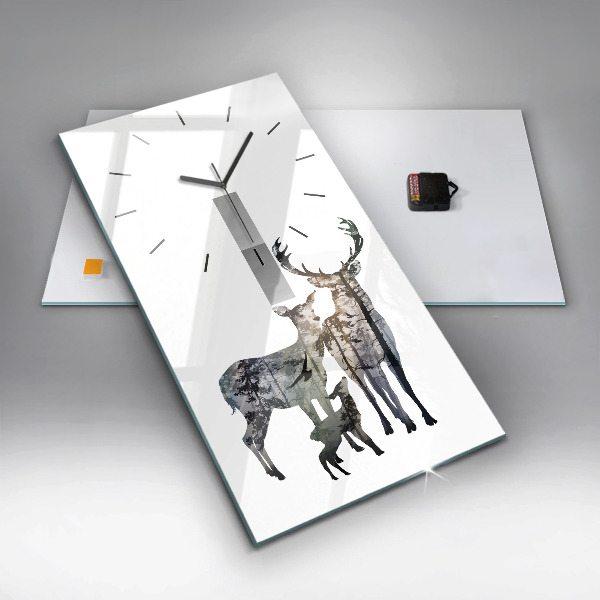 Modern vertical wall clock Deer family